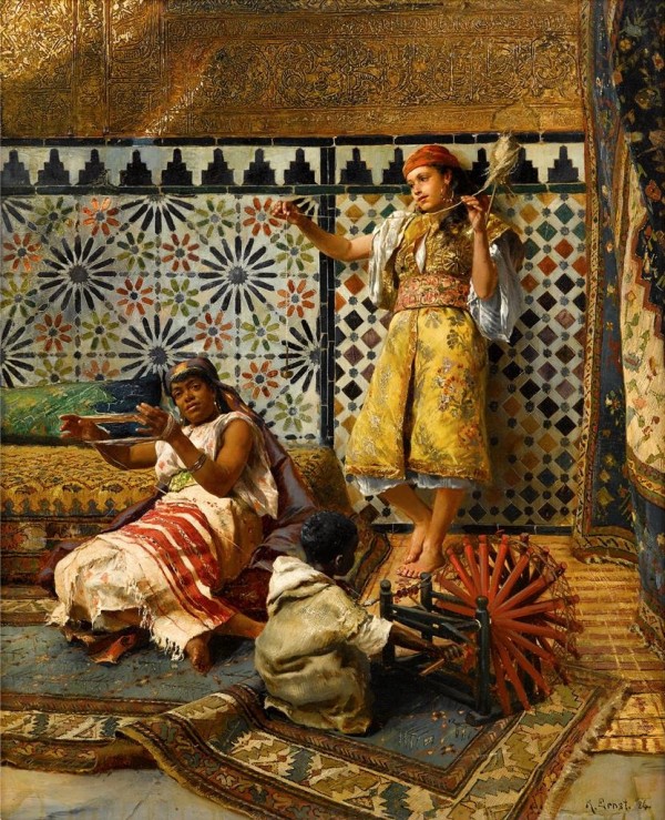 Spinning yarn in the Harem by Rudolf Ernst